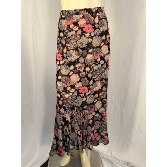 Vintage Y2K Reversible Floral Midi Skirt – Rose Print Black Red + Gray Pink Abst - Picture 10 of 16
